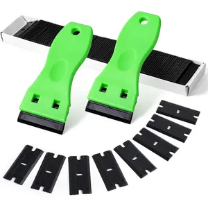 2 count Plastic Razor  Scraper Tool and 100 count Plastic  for Gasket Remover, Sticker Remover, Labels Decal and Adhesive Remover for Windows and Glass (Lime Green)