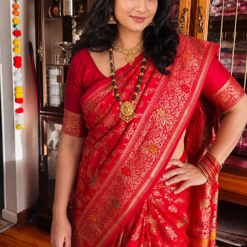 Women's Nepali-Indian Chic Saree Set with Stitched Blouse, Embroidery Floral Clothes Dress
