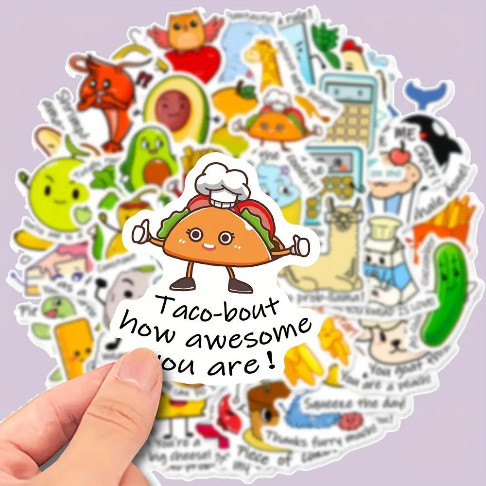 Fun Text Fruit Graffiti Stickers, Funny Stickers, 50pcs Sticker Set, Educational Early Learning Jokes, Durable Adhesive Sticker Packs, Personalized Decorations for Guitars, Notebooks, Luggage, Computers, Motorcycles, Decal Sticker, Adhesive Decals