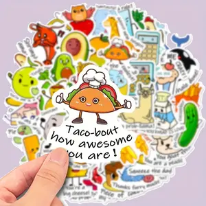Fun Text Fruit Graffiti Stickers, 50pcs Educational Early Learning Jokes, Durable Adhesive Sticker Packs, Personalized Decorations for Guitars, Notebooks, Luggage, Computers, Motorcycles, Decal Sticker