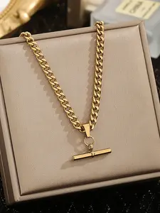 T-bar pendant Cuban chain necklace, in a punk hip-hop style, suitable for both men and women as a universal accessory, a trendy fashion item, suitable for any occasion