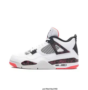 White Leather Mesh Mid Top Lifestyle Sneakers Cracked Black Red Accent Panels White Red Dual-Tone Outsole Visible Air Cushion Lightweight Anti-Slip Street Athletic Shoes Unisex