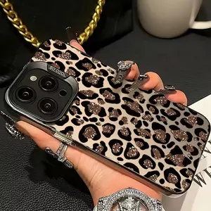 Silver Color Leopard Print Christmas Phone Case, Thick Anti-Drop Cover Compatible with iPhone 11-16 Series, Simple Design