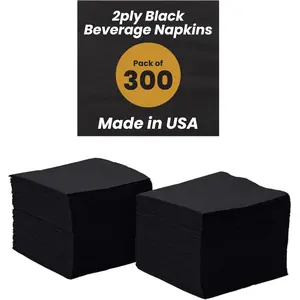 2-Ply Black Beverage Napkins - 300 Count Cocktail Napkins, 10 x 10 Inches Cutlery Tableware