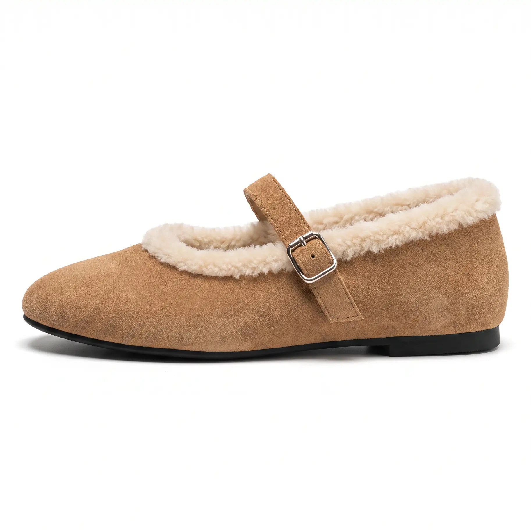 ReneChristine Vintage Warm Fuzzy Trim Mary Jane Shoes Ladies Round Toe Daily Walking Flats
