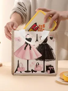 Fashion Dress Pattern Lunch Bag, Portable Lunch Box Handbag, Large Capacity Camping Student Picnic Food and Drink Bag, Printed Food Delivery Bag, Lunch Bags Women