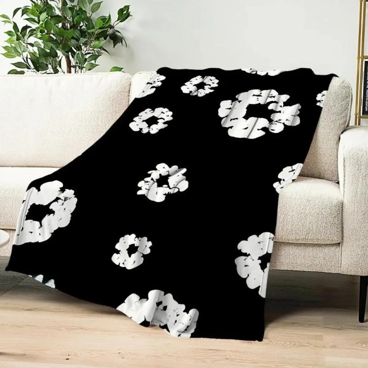 Luxury Soft Flannel Fabric Throw Blanket - Customized D-Denim Single-Sided Tear Print, Stain Resistant Flat Weave Blanket Gift for Living Room Sofa Decor