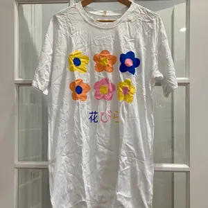 Oversized White Soft Cotton T-shirt with Flower Graphics - Soft Fabric, Long Sleeves, Suitable for Women - Top, Womenswear