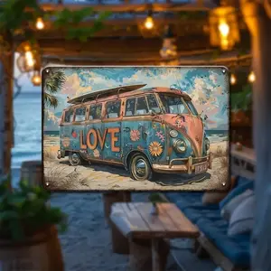 Vintage Aluminum Camper Bus Wall Sign Rustic Floral Decor for Home Office Bar Cafe Beach Life Art Signage 7.87x1
