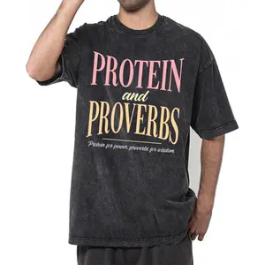 Protein & Proverbs Faith Tee – Washed Fitness Top with Inspirational Graphic Design