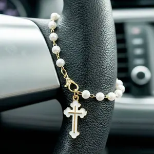 Car Steering Wheel Rosary Religious Car Steering Wheel Suspension Accessories for Car Decoration; Cross Suspension Accessories for Women Men, Car Accessory, Car Interior Decoration