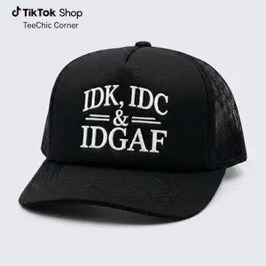 IDK IDC & IDGAF Embroidered Trucker Hat, Funny Snapback Mesh Cap for Men & Women, Sarcastic Statement Hat