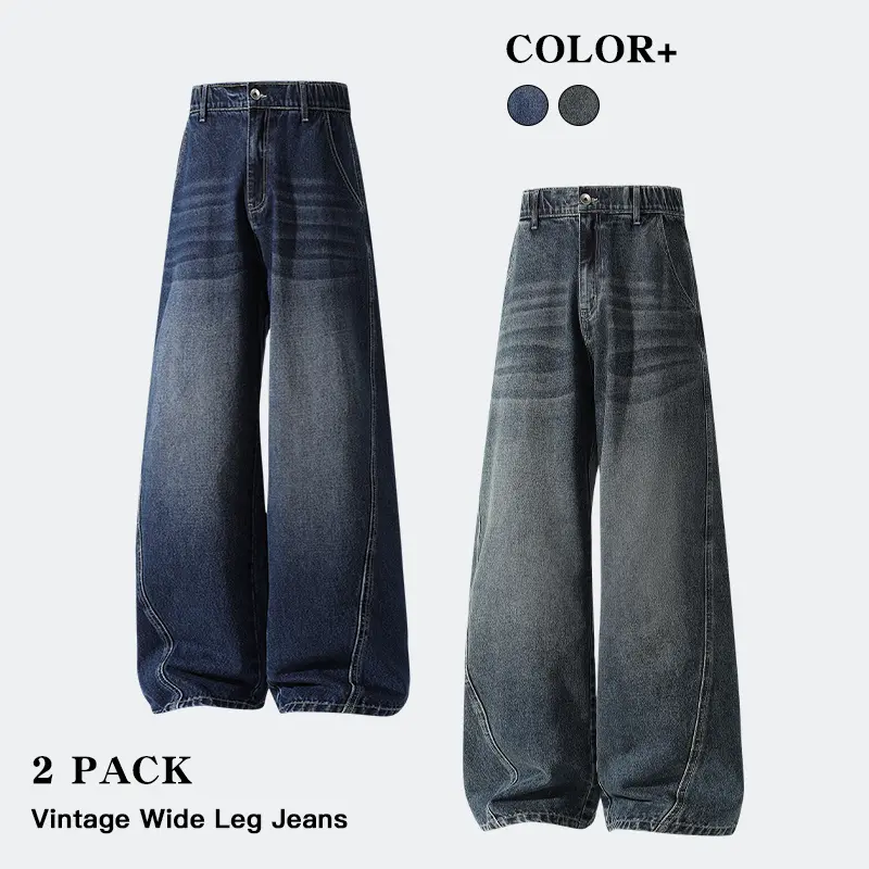 Baggy Wide Leg Jeans 2 Pack Unisex Vintage Denim Trousers For Street Dating School Casual Wear
