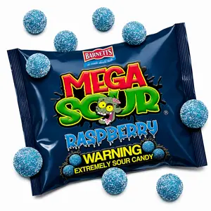 Barnetts Mega Sour Raspberry Bonbon Snack - 104g Handmade British Hard Sweets, Extreme Sour Candy Challenge, Retro Party Bag Treats
