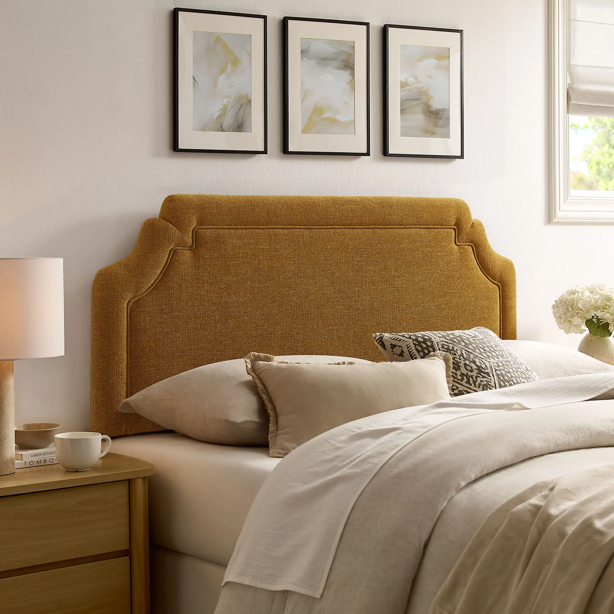 Magnolia Upholstered Fabric Full Size Headboard in Copper
