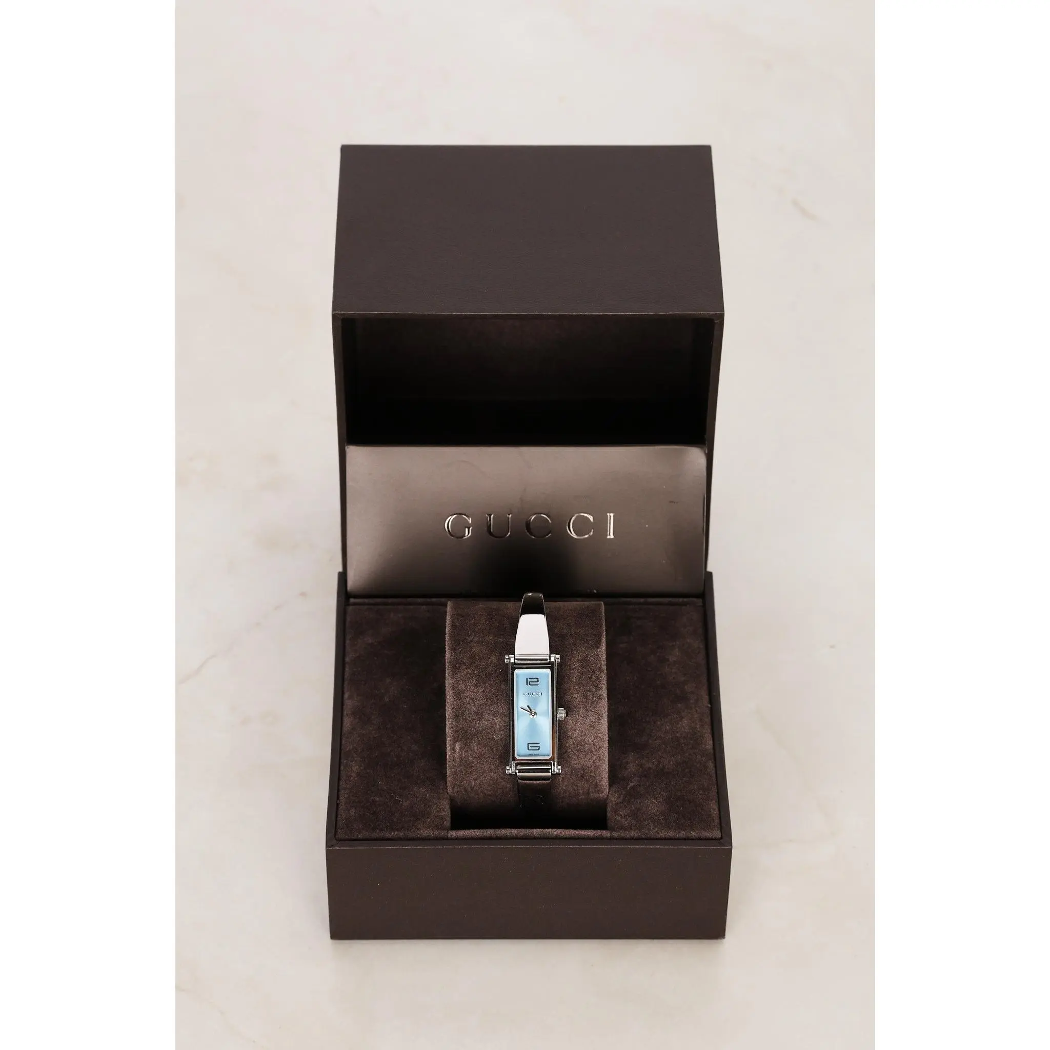Pre-owned Gucci 1500L Stainless Steel Blue Face Watch 12mm Drop 60