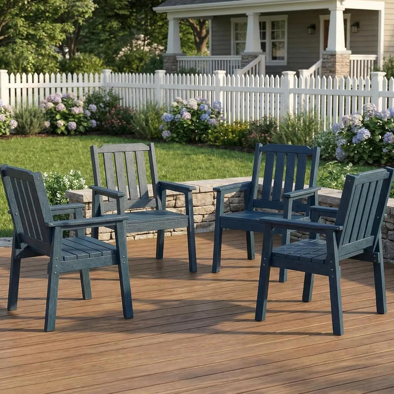 GARVEE Set of 4 Outdoor Dining Chairs, 650LBS Capacity Wide HDPE Seat, Rustproof Aluminum Frame, Heavy-Duty All-Weather Patio Garden Seating Furniture for Deck Porch Backyard Poolside, Navy Blue