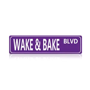 Wake & Bake Blvd Metal Tin Sign (16 x 4 Inch) – Funny Vintage Weed Marijuana Wall Art Decor, Slim Street Sign for Home Bar Cafe Garage Indoor/Outdoor, Humorous Gift for Mother’s Day, Father’s Day, Graduation, 4th of July, Vintage Metal Tin Sign