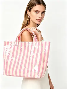 Striped Waterproof Tote Bag, Glossy Magnetic Large Capacity Tote, Reinforced Handles, Durable Thick Body, Water-Resistant and Wear-Resistant boat and tote indamcan ploshie