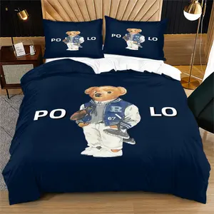 Bear print pattern duvet cover set, including 1 duvet cover and 1 or 2 pillowcases, without a core or pillow, suitable for bedroom or dormitory bedding set, suitable for gift giving or personal use, Bed Sets