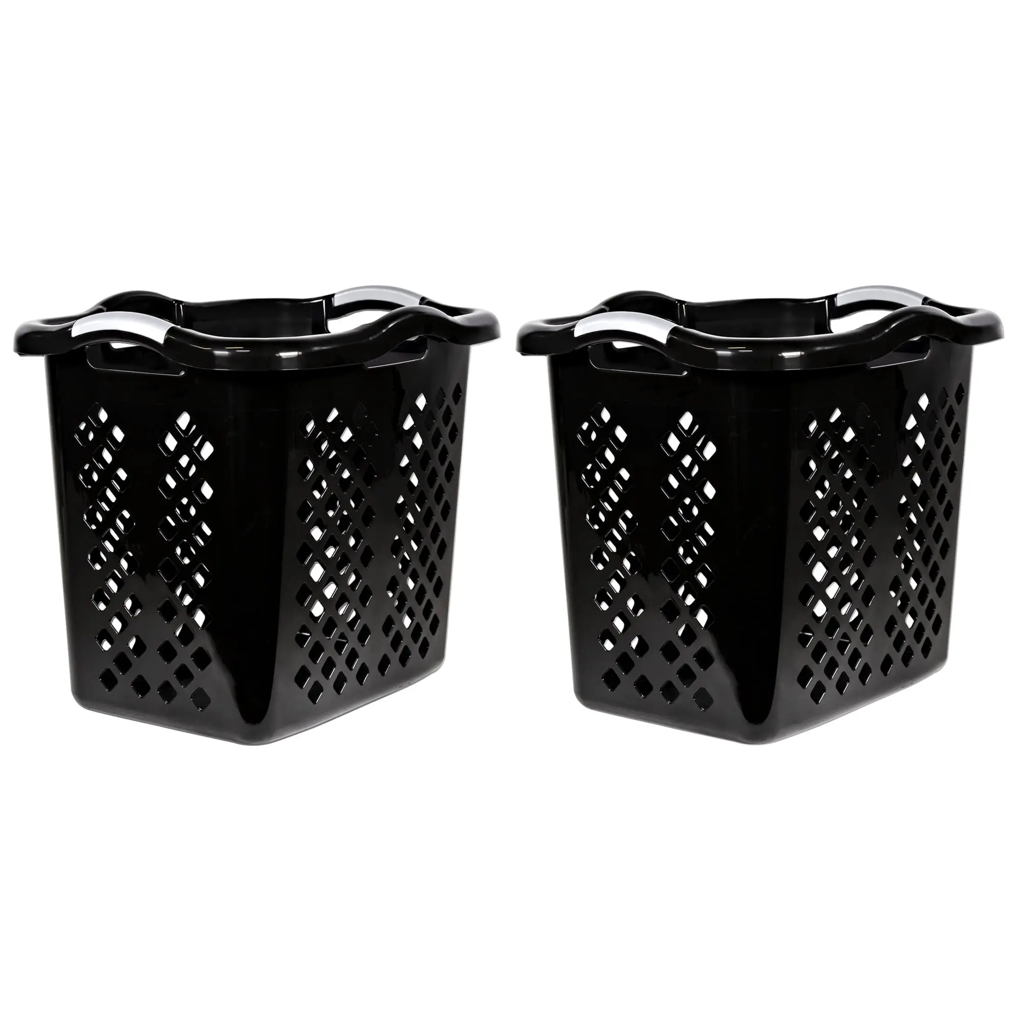 2 Bushel Plastic Laundry Baskets with 4 Carry Handles, Large Ventilated Clothes Hampers, 2 Pack, Multiple Colors