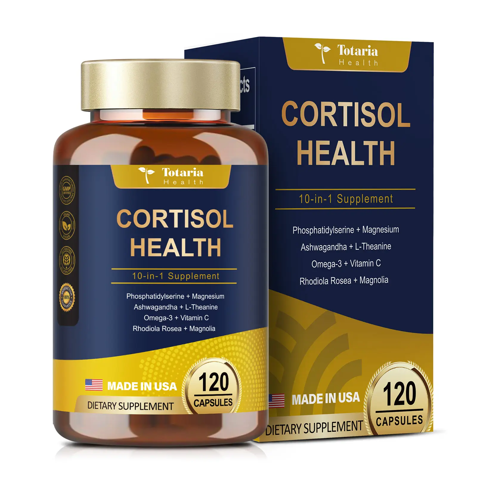 Totaria Cortisol Supplement with Ashwagandha,Magnesium,Rhodiola Rosea,L Theanine,Hormone Balance for Women Mood, Focus, Sleep Support 120 Vegan Capsul