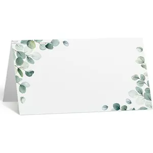 100 Pack Wedding Name Cards for Table Setting Watercolor Paper Greenery Seating Place Reception Sign Tent Blank Printable Folding Name Card for Party Bridal Dinner, 3.5 x 4 Inch