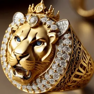 Majestic Lion Crown Men's Ring, crafted in gold with synthetic Cubic Zirconia, symbolizing courage, suitable for party, Valentine's Day, Christmas, daily wear for men