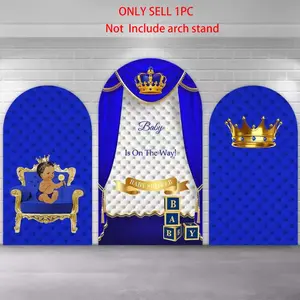 Royal Blue Gold Little Prince Baby Shower Arch Covers Stretchy Backdrop, Crown Baby Boy Is On The Way Design, Perfect for Boys Baby Shower Birthday Party Photo Backdrop Banners