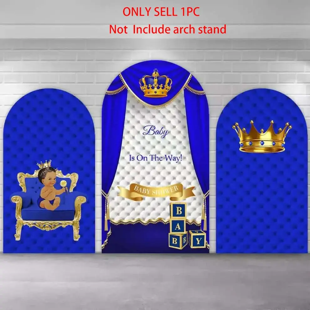Royal Blue Gold Little Prince Baby Shower Arch Covers Backdrop, Crown Baby Boy Is On The Way Design, for Boys Baby Shower Birthday Party Photo Backdrop, Backdrops For Photoshoot, Party Background Decoration