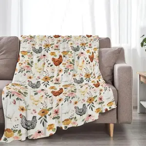 Soft Funny Throw Blanket Chicken Floral Blanket Rooster Hen Printed Decor Warm Plush Lightweight Fleece Flannel Winter Farm Gifts For Girls Women Farmer Lover Boys Baby Kids Couch Bedding Made In USA