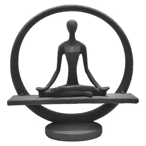 212 MAIN 1-Piece Resin Craft Circle Yoga Meditation Sculpture, Black Home Decor Statue, Yoga Art Conversation Piece & Gift, One-Piece