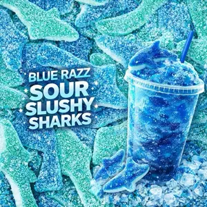 Blue Razz Shark Slushie Swedish Sour Candy Hammerhead Sharks 4oz - RAFFA - Exotic Sour Belts & Gummies for Candy Lovers - Sweet, Snack