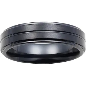 Black Ceramic 7mm Triple Channel Accent Comfort Fit Fashion or Wedding Band Ring