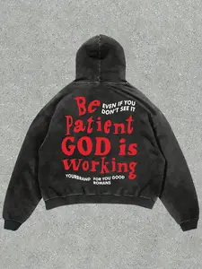 Unisex Hooded Knit Sweatshirt with Letter Print, Casual Loose-Fit Streetwear, Spring & Fall Fashion, European and American Style