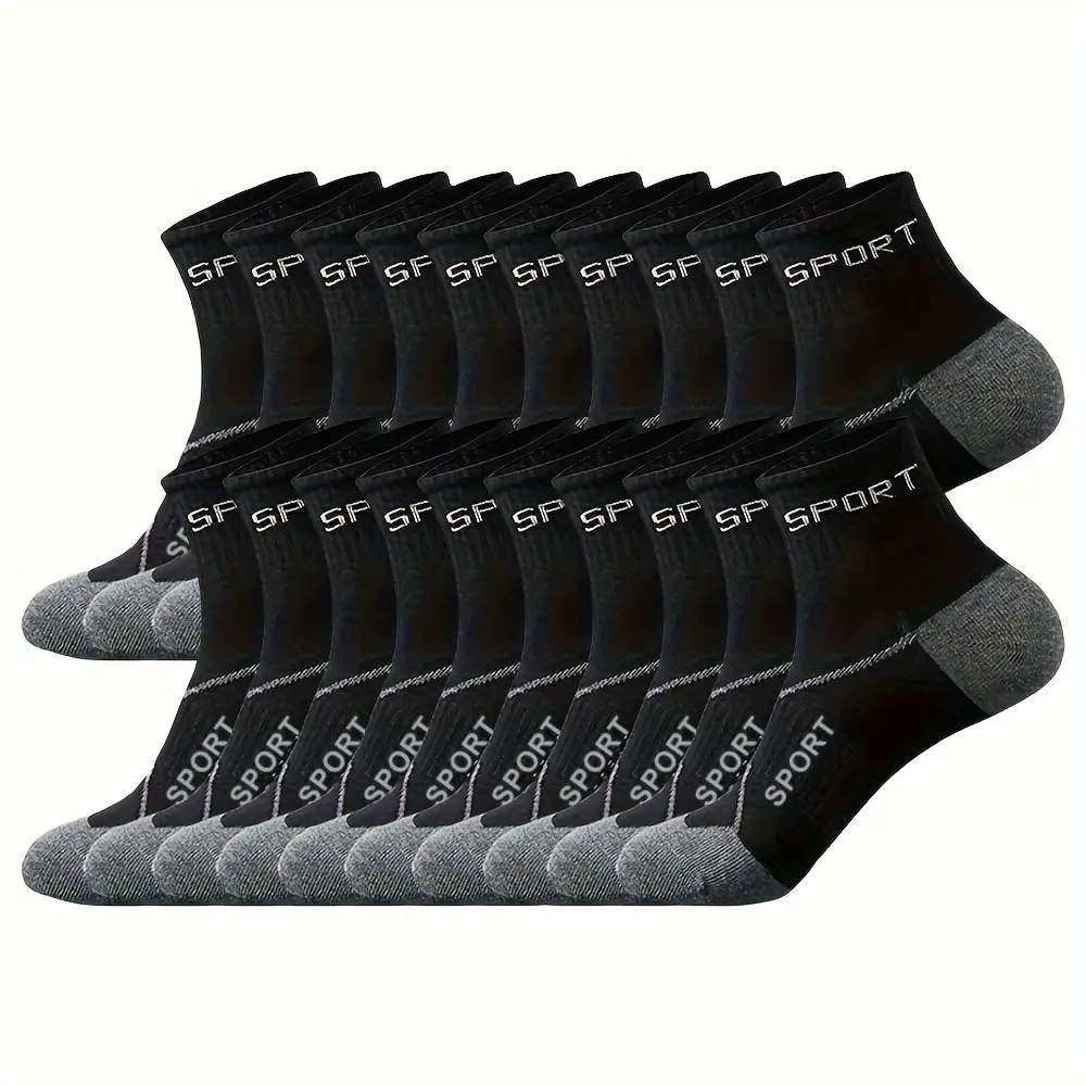 Unisex Sports Fit Mid-Calf Athletic Running Socks, 20-Pair/25-Pair Pack, 1 Size Polyester Knit Solid Color Socks, Hand Washable, Sports Fit Socks