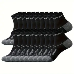 Unisex Sports Fit Mid-Calf Athletic Running Socks, 20-Pair/25-Pair Pack, 1 Size Polyester Knit Solid Color Socks, Hand Washable, Sports Fit Socks