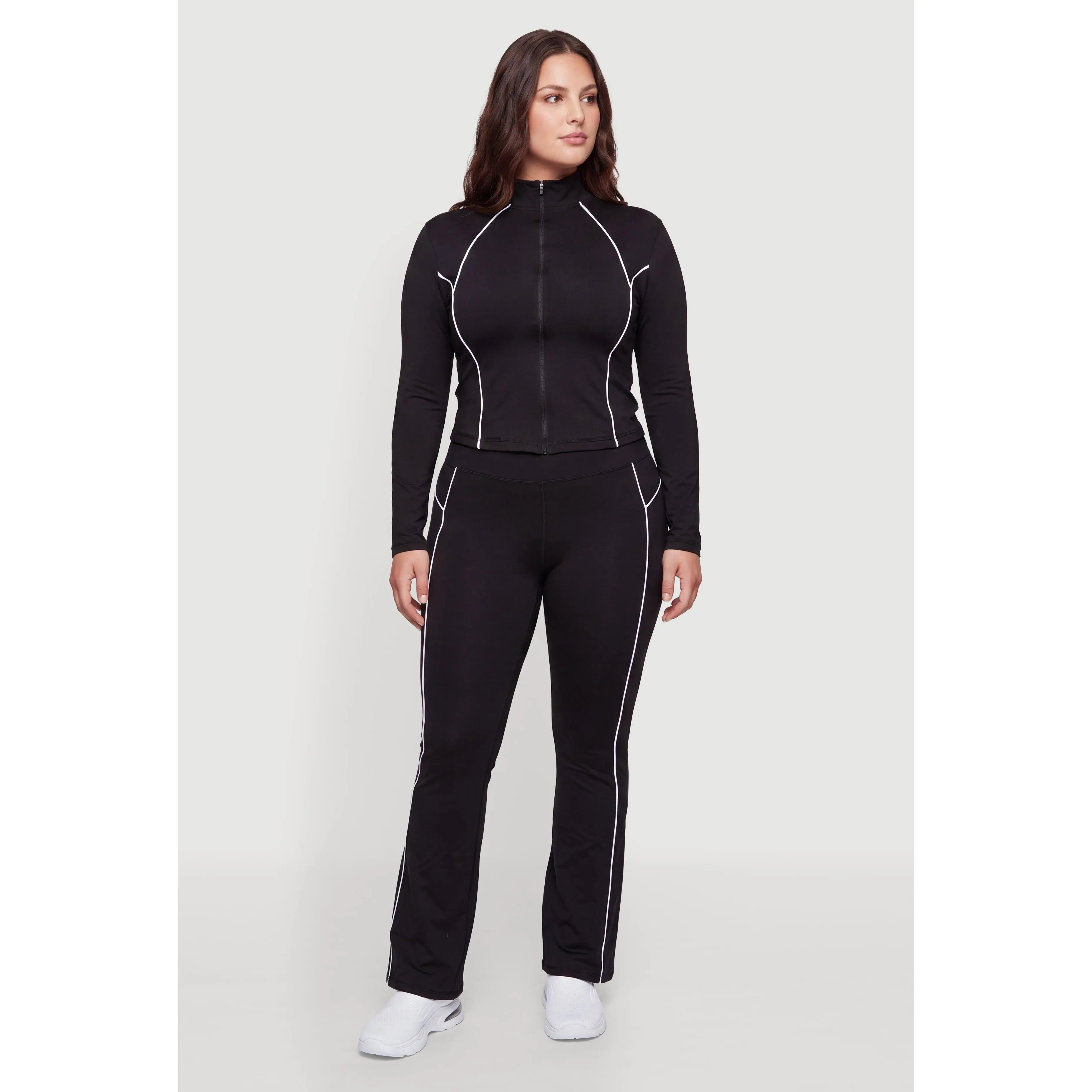 Plus Size Contrast Piping Bootcut Active Pants