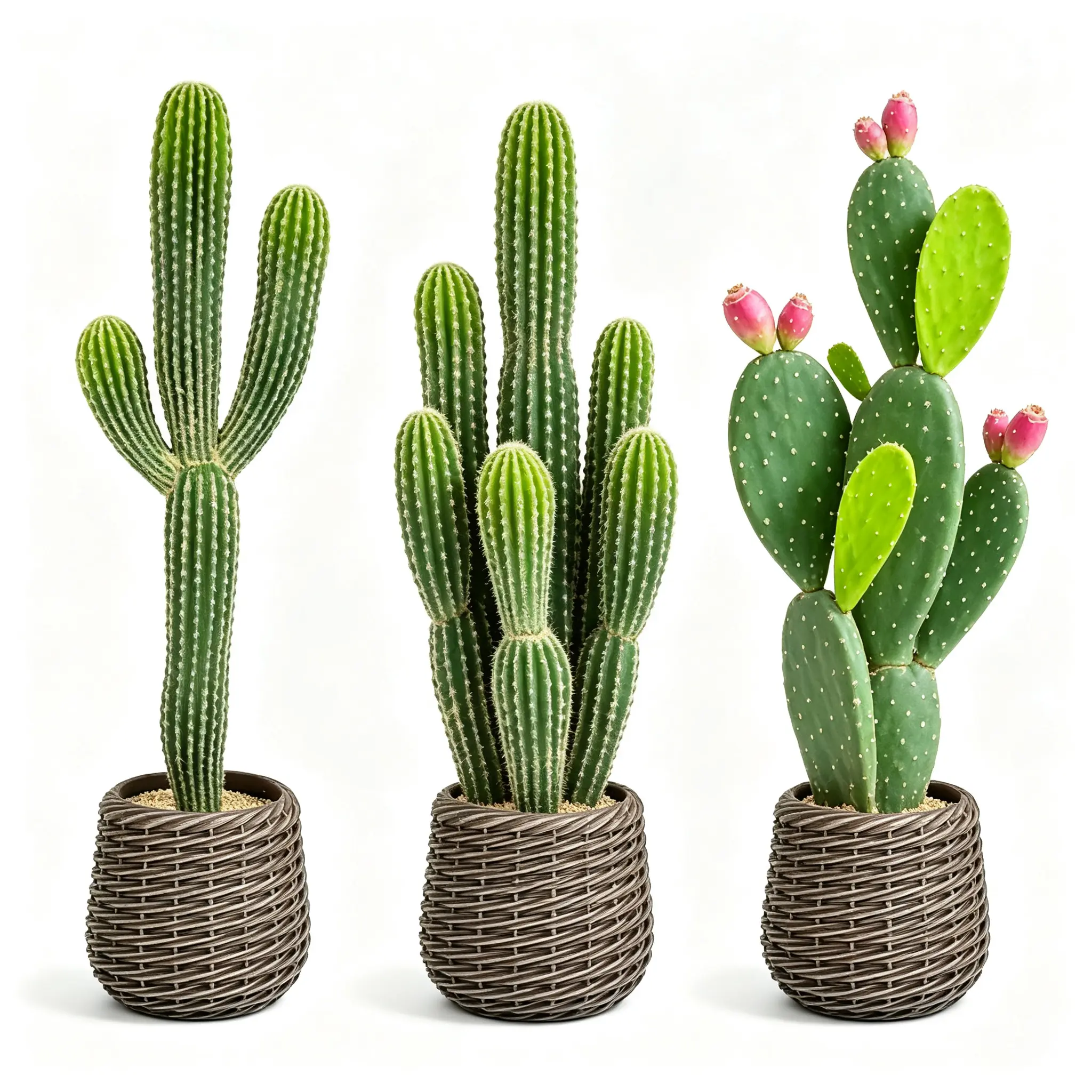 Thornless Synthetic Faux Saguaro Succulent Cactus - 3FT/4FT Tall Decorative Indoor Plant, Low Maintenance Desert Decor, Boho Entryway Decor Piece for Dark Rattan Pot, Sohochic Home Gift for Room