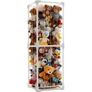 Large Stuffed Animal Storage Organizer Creative PVC Stuffed Animals Storage Zoo Cage Vertical Space Saving Large Capacity Plush Toy Zoo Holder for Kidroom Playroom White