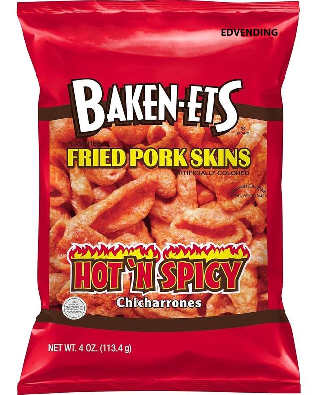EDVENDING Fried Pork Skins Hot & Spicy 4 oz Pack of 4 Keto Friendly Crispy Crunchy Snack America's Favorite Flamin Hot Delicous Snack