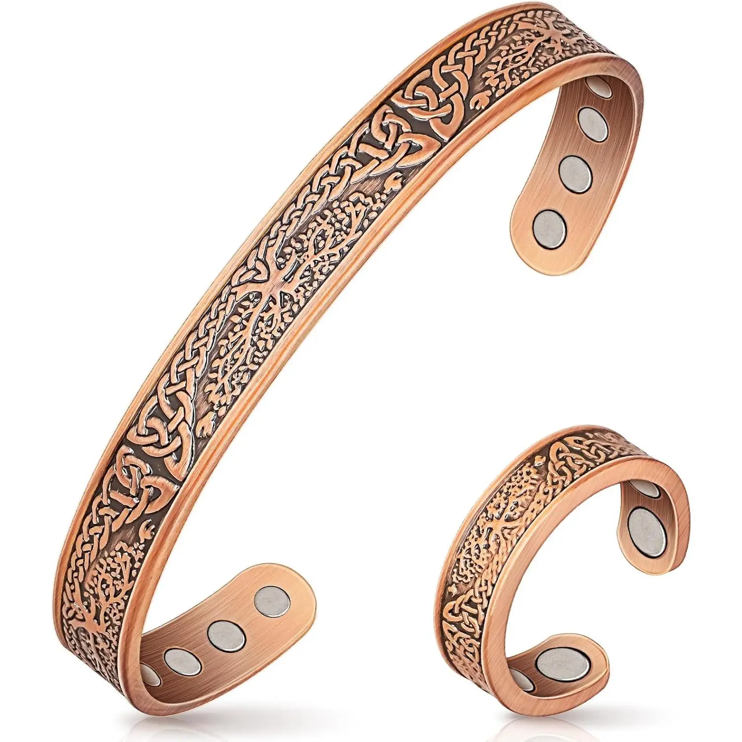 Women's High-Copper Tree Motif Bracelet & Ring Set - Adjustable Open Cuff Wearables with 3500 Gauss Magnetic Clasp, Lymphatic Drainage Support, Sleep Balance, Low Allergenic, Nickel-Free, Mom Gifts, Sensitive Skin Safe, Wearable, Balance Sleep