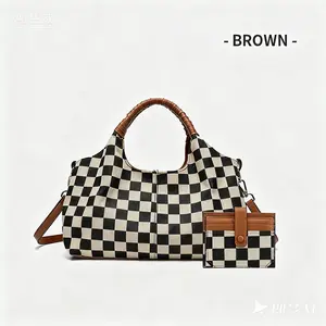 Retro plaid women's shoulder bag, removable shoulder strap handbag with top handle, large-capacity spliced PU multi-pocket zipper messenger bag, free card bag change bag, exquisite and simple women's handbag, daily commuter shopping backpack, suitable for