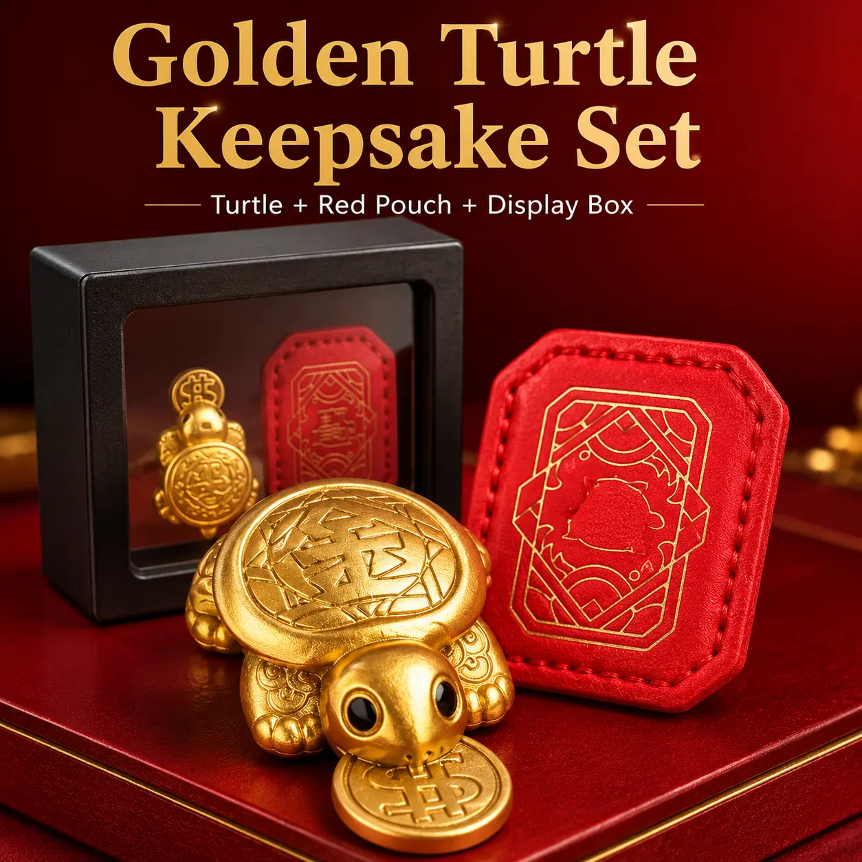 Golden Turtle Keepsake - Handcrafted Feng Shui Talisman with Leather Sleeve - Chinese Lucky Charm 2026 Edition