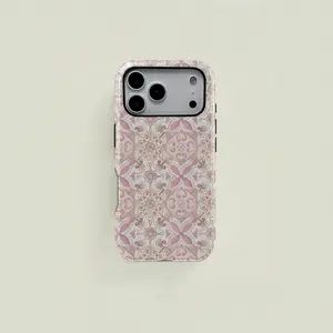 Vintage Tile Pattern Phone Case, Elegant Floral Design, Geometric Shapes, Durable Two-In-One Protection, Shockproof Phone Cover for iPhone & Samsung Series