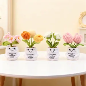 Tulip Crochet Plant, Cute Crochet Plant with Positive Card, Handmade Crochet Bouquet, Decorative Flower for Home & Party Decoration, Home Decor Supplies
