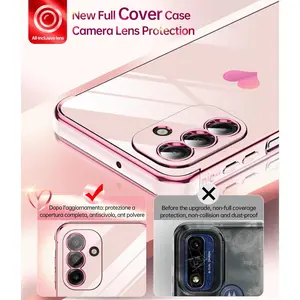for Samsung Galaxy A17-5G Phone Case: Tempered Glass Screen Protector [2 Pcs]+ Full Camera Lens Protection,Love Heart Plating Luxury Shockproof Phone Case para Samsung A 17 5G,Pink