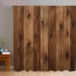2 Piece Polyester 2D Print Vintage Theme Curtains, Wood Panel Pattern Rod Pocket Drapes, Bedroom and Living Room Decor