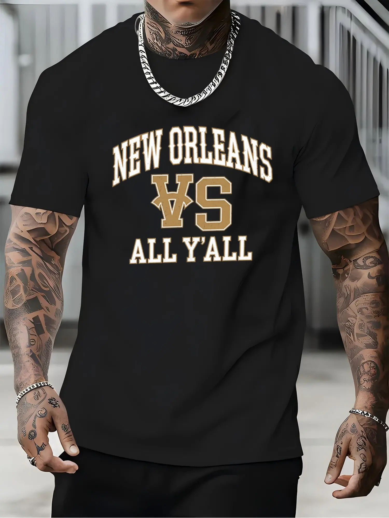 Soft New Orleans Print Tee Ultra Soft New Orleans Vs All Yall Print Crew Neck T Shirt Mens Casual Tee with Moisture Wicking Breathable  Printing Perfect for Casual Attire