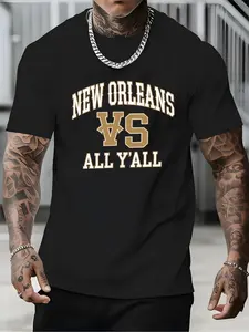 Soft New Orleans Print Tee Ultra Soft New Orleans Vs All Yall Print Crew Neck T Shirt Mens Casual Tee with Moisture Wicking Breathable  Printing Perfect for Casual Attire